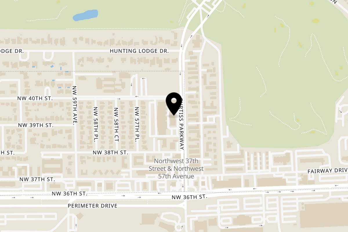 Map showing the location of The Better Taco Virginia Gardens on 3948 Curtiss Pkwy in Virginia Gardens